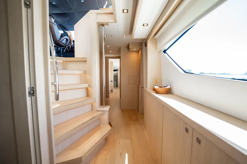 Slide: The Image of Luxurious interior of 2011 Sunseeker 34 Metre Yacht with modern design and natural lighting. - 49
