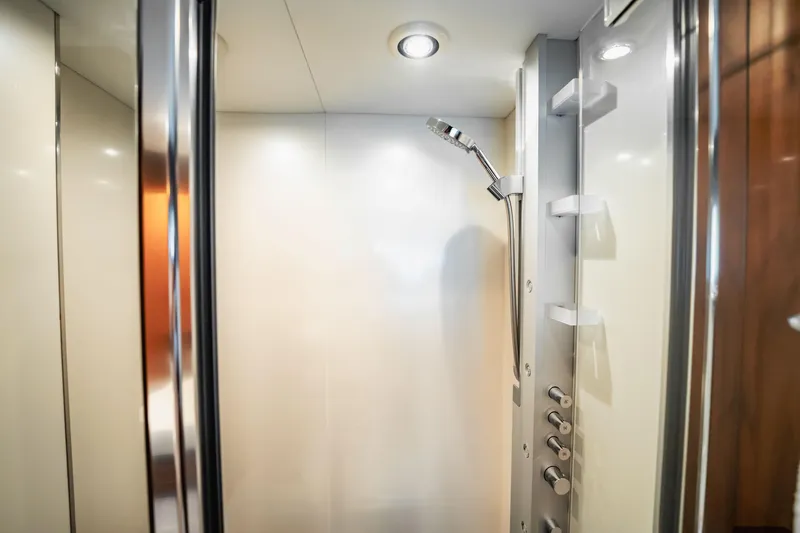 Slide: The Image of Luxurious shower area in 2011 Sunseeker 34 Metre Yacht, featuring modern fixtures and sleek design. - 58