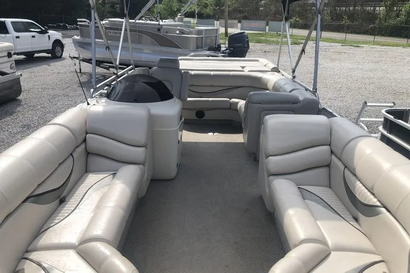 Slide: The Image of 2008 South Bay 822 CR Tritoon with spacious seating and modern design. - 3