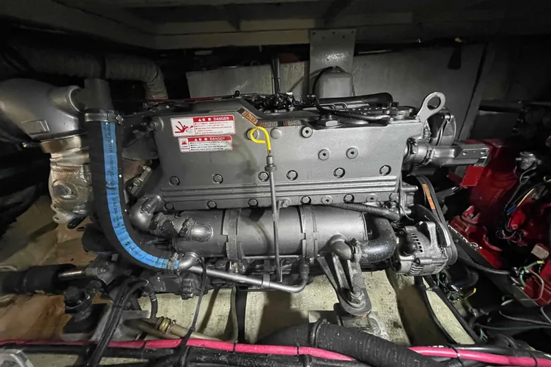 Slide: The Image of Bathroom interior of 1987 Chris-Craft 426 Catalina yacht, featuring sink, toilet, and shower. - 15