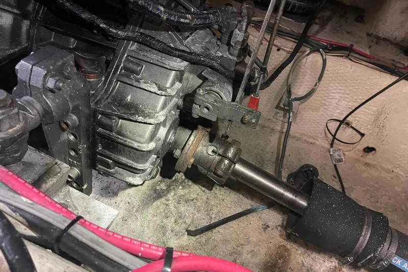 Slide: The Image of Cozy cabin interior of 1987 Chris-Craft 426 Catalina with floral bedding and compact sink. - 17