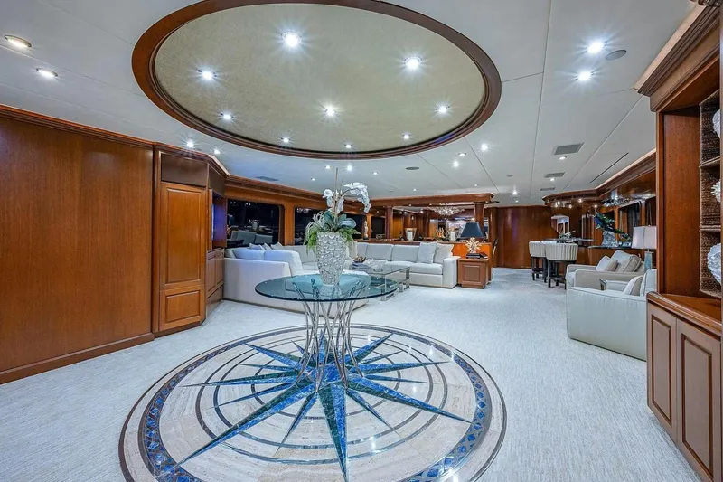 Slide: The Image of Luxurious interior of 2000 Christensen Raised Pilothouse yacht with elegant furnishings and decor. - 4