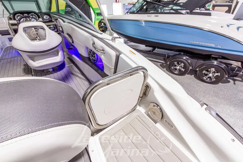 Slide: The Image of 2017 Crownline Eclipse E1 XS boat interior with modern seating and dashboard. - 13