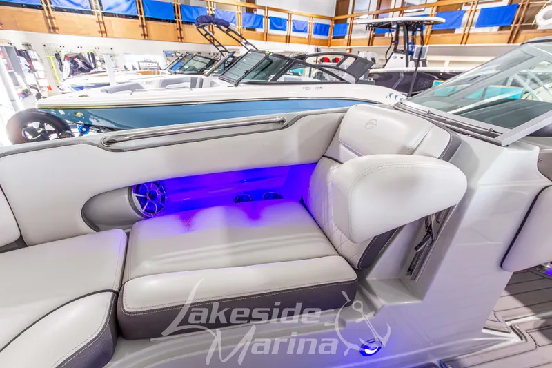 Slide: The Image of 2017 Crownline Eclipse E1 XS boat interior with illuminated seating at Lakeside Marina. - 32