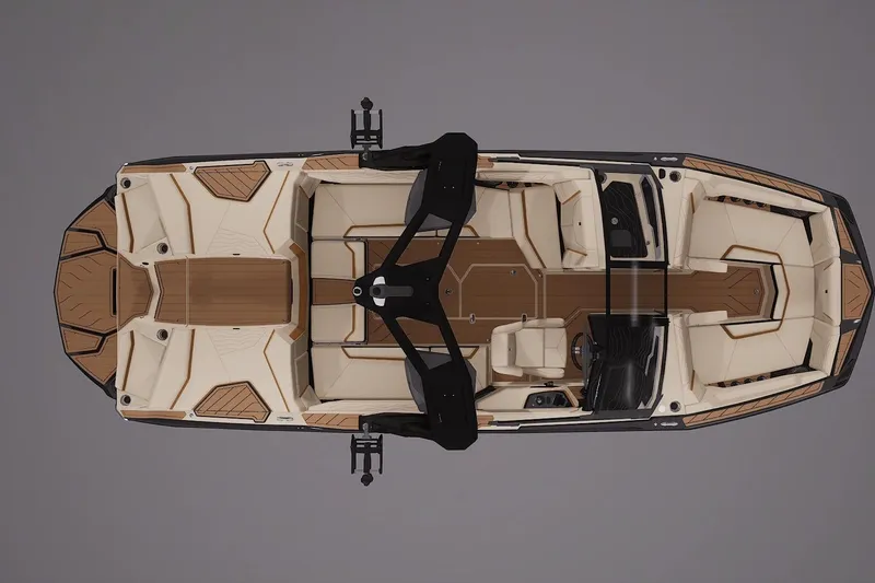 Slide: The Image of Top view of 2026 Nautique Super Air Nautique G23 boat with luxurious seating and wood accents. - 4