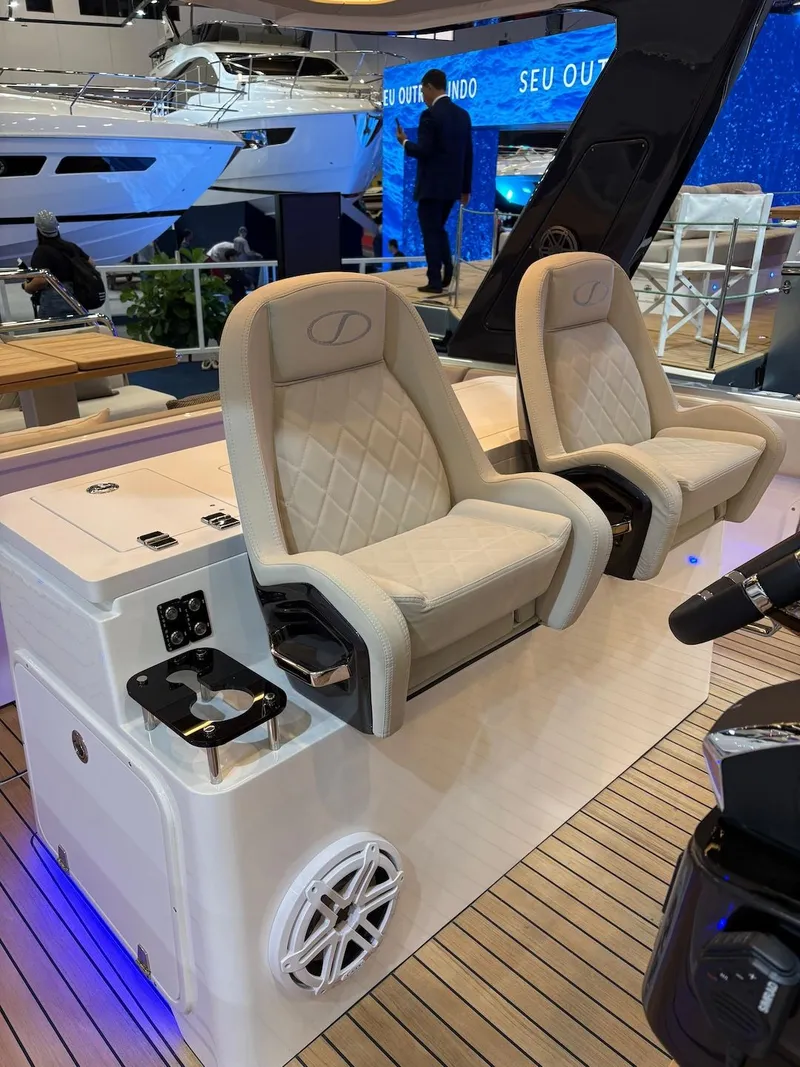 Slide: The Image of Luxurious seating on Schaefer V34 yacht, model year 2027. - 14