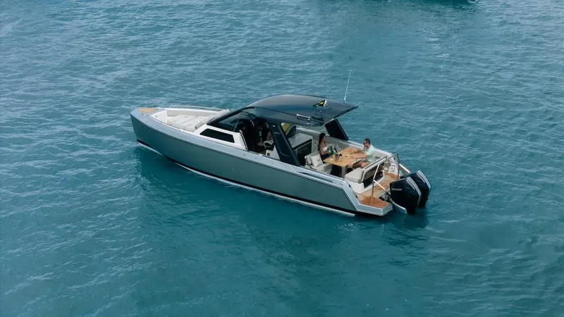 Slide: The Image of Schaefer V34 2027 yacht on open sea, luxurious design. - 8
