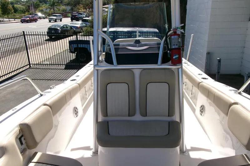 Slide: The Image of 2018 Sea Fox 248 Commander boat interior with seating and safety equipment. - 14