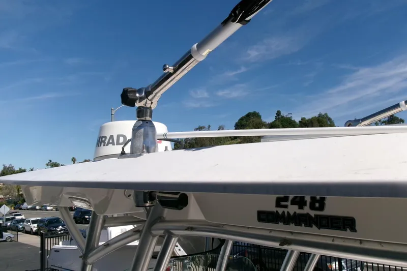 Slide: The Image of 2018 Sea Fox 248 Commander boat with radar equipment under clear blue sky. - 22