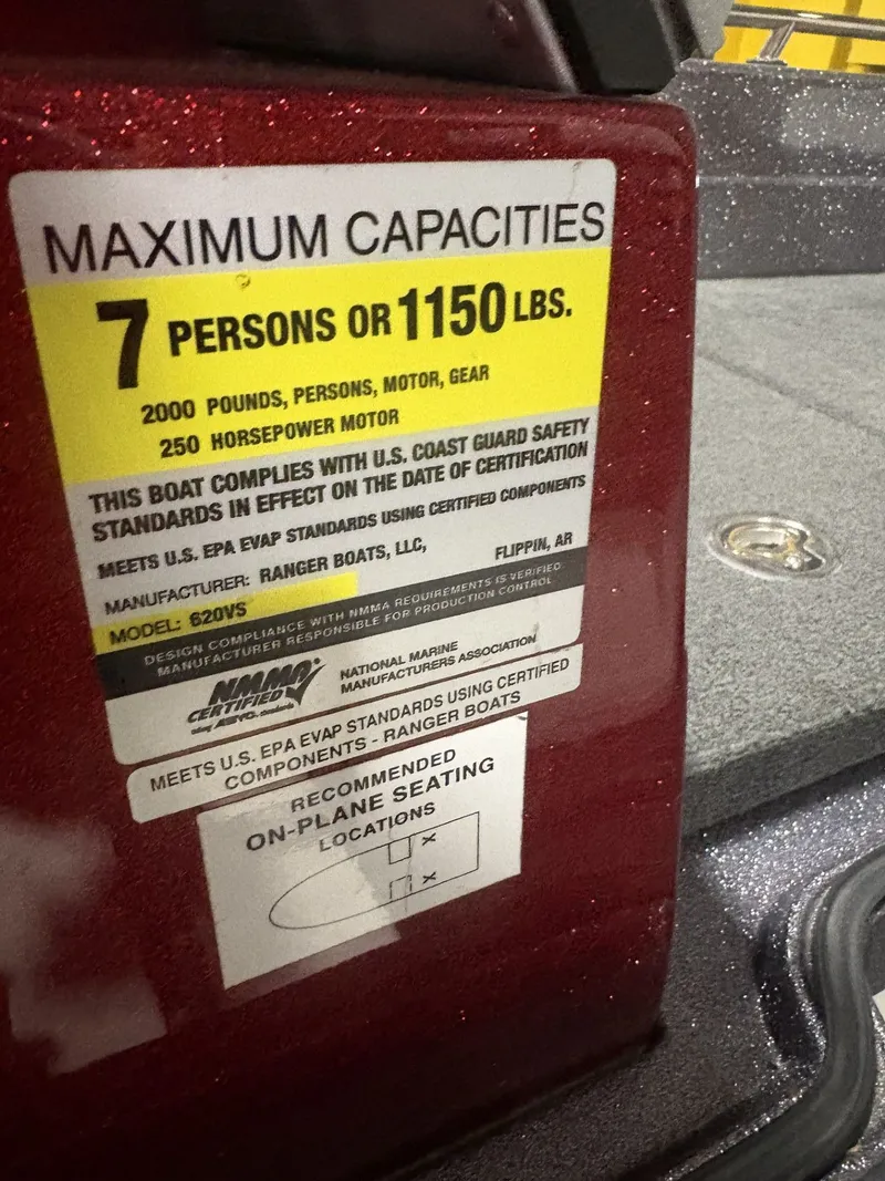 Slide: The Image of Ranger 620 VS 2011 boat capacity: 7 persons or 1150 lbs. - 44