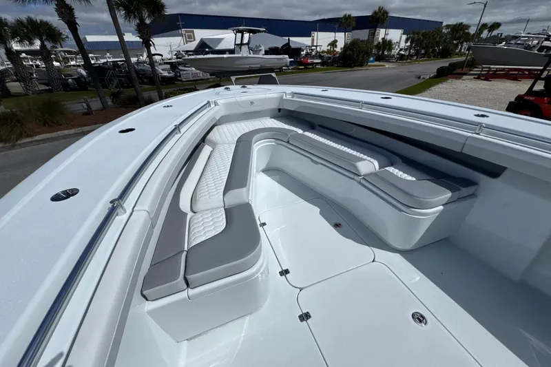 Slide: The Image of 2026 Yellowfin 36 Offshore boat with spacious seating and sleek design. - 11