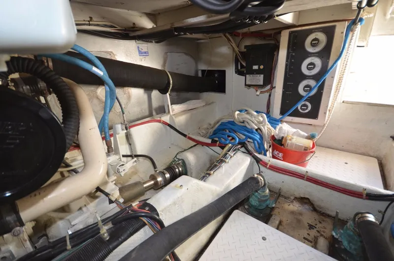 Slide: The Image of Engine room of 1998 Bayliner 3988 Command Bridge Motoryacht. - 28