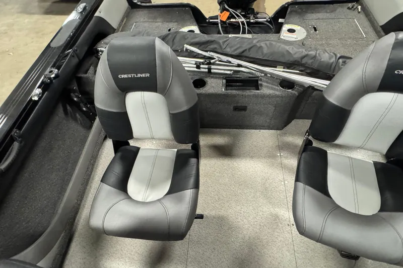 Slide: The Image of 2020 Crestliner 1850 Super Hawk interior with gray and black seating. - 11