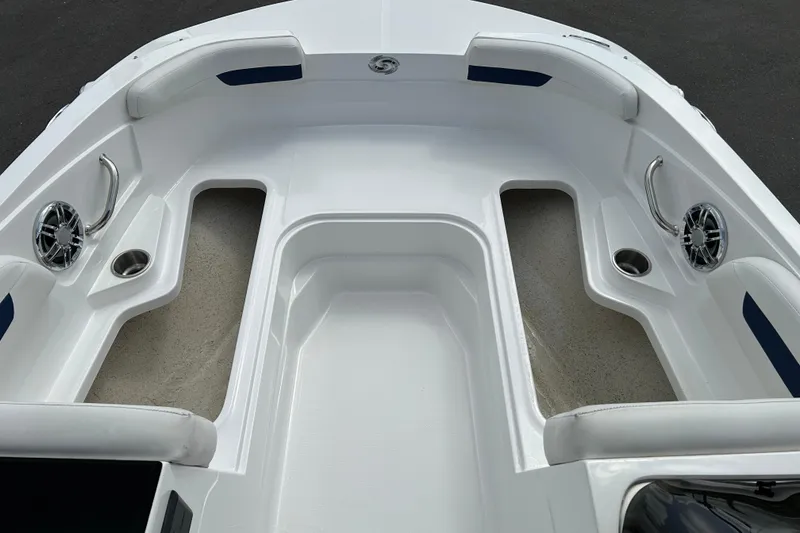 Slide: The Image of 2022 Hurricane SunDeck Sport 185 OB boat interior with seating and cup holders. - 14