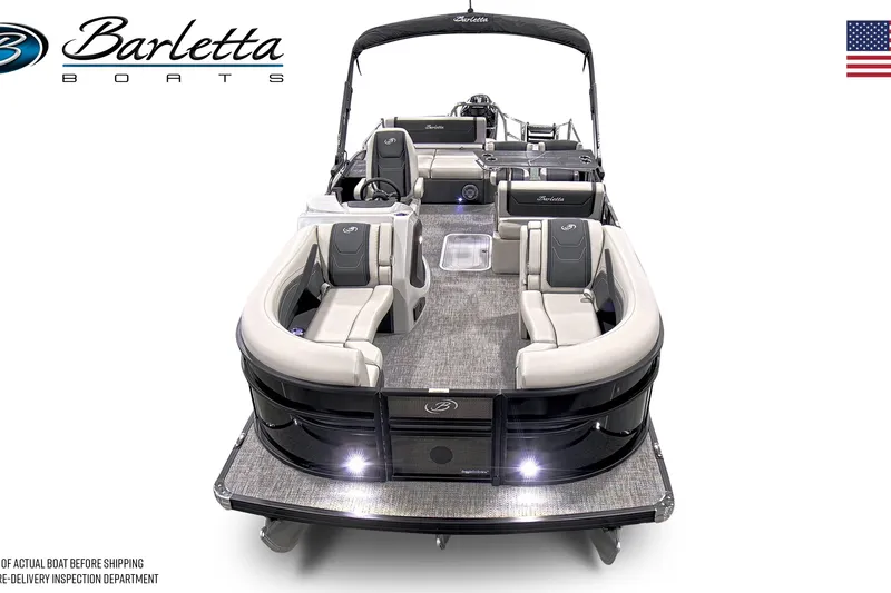 Slide: The Image of 2026 Barletta Cabrio 24UE pontoon boat with luxurious seating and modern design. - 5