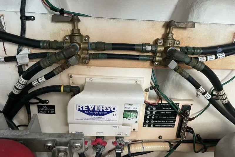 Slide: The Image of Engine room of 2008 Cruisers Yachts 390 Express Coupe with Reverso oil change system. - 30