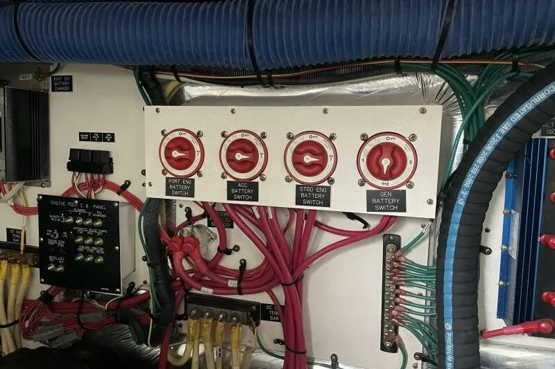 Slide: The Image of Electrical panel with battery switches on a 2008 Cruisers Yachts 390 Express Coupe. - 31