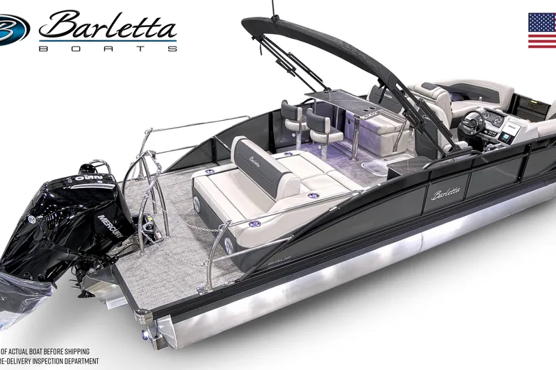 Slide: The Image of 2026 Barletta Cabrio 24UE pontoon boat with luxurious seating and sleek design. - 3