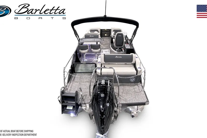 Slide: The Image of 2026 Barletta Cabrio 24UE pontoon boat, spacious interior, modern design, rear view. - 4