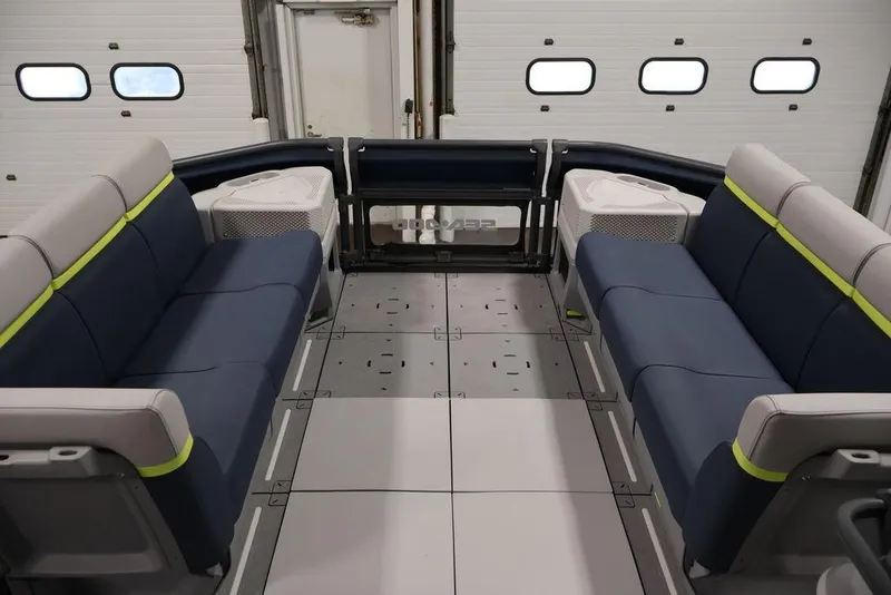 Slide: The Image of Interior of 2025 Sea-Doo Switch Cruise 21 with spacious seating and modern design. - 12