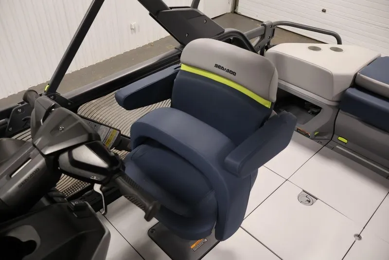 Slide: The Image of 2025 Sea-Doo Switch Cruise 21 interior with steering and seating details. - 18