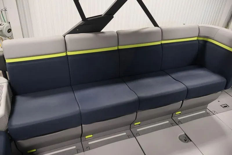 Slide: The Image of 2025 Sea-Doo Switch Cruise 21 interior seating with modern design and comfortable upholstery. - 22