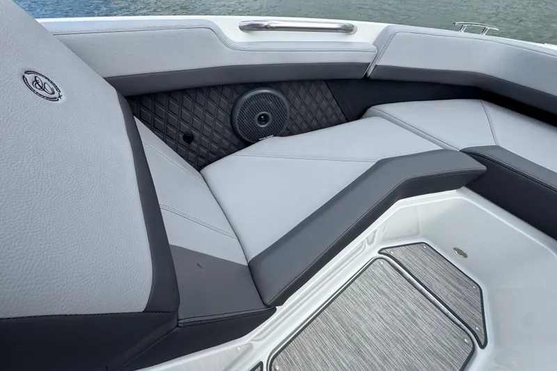 Slide: The Image of 2023 Cobalt R4 boat interior with sleek seating and modern design. - 10