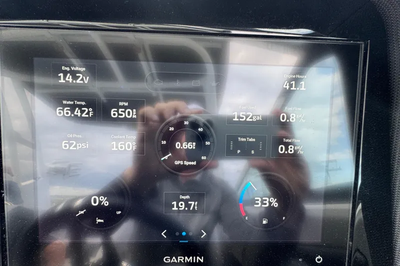 Slide: The Image of Dashboard display of a 2023 Cobalt R4 showing engine metrics and GPS speed. - 16