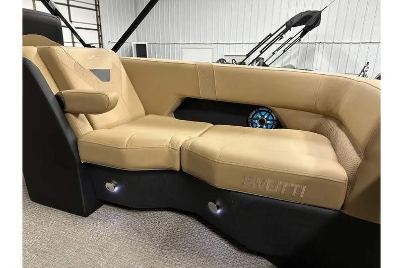 Slide: The Image of Luxurious tan seating in 2026 Evotti 521QL boat interior with modern design. - 38