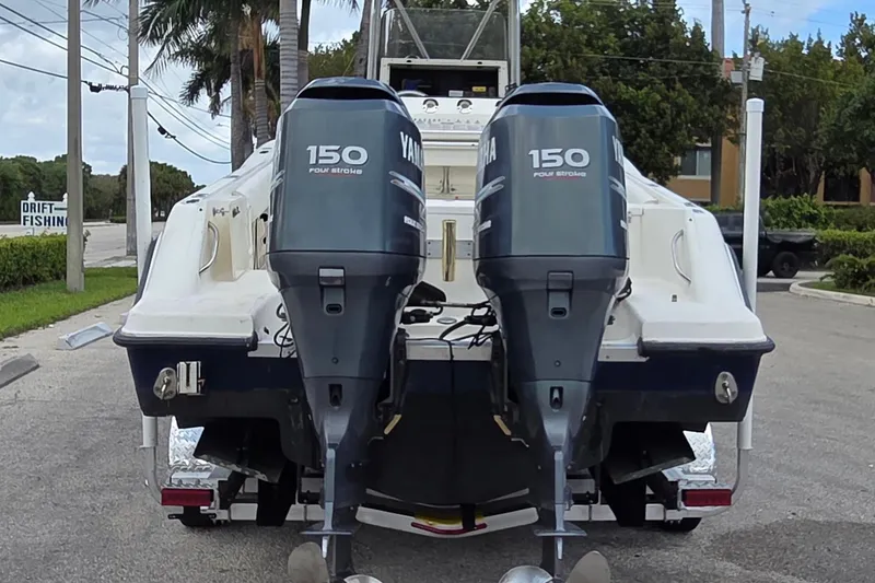 Slide: The Image of 2004 Hydra-Sports Vector 2400 CC with twin Yamaha 150 engines, rear view. - 2