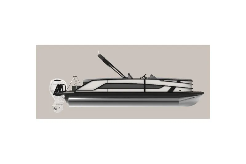 Slide: The Image of 2026 Evotti 523QL luxury pontoon boat, side view, sleek design, modern features. - 7