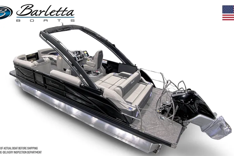 Slide: The Image of 2026 Barletta Corsa 23UA pontoon boat with sleek design and modern features. - 2