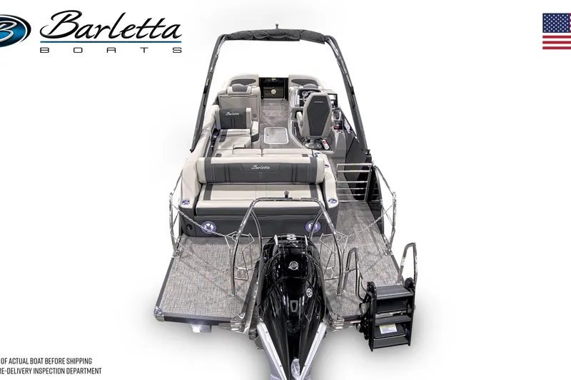 Slide: The Image of 2026 Barletta Corsa 23UA pontoon boat, sleek design, luxury seating, and modern features. - 5