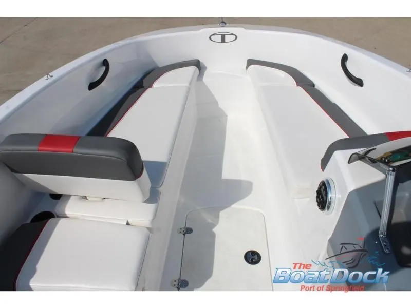 Slide: The Image of Interior view of 2023 Tahoe T16 boat with seating benches. - 12