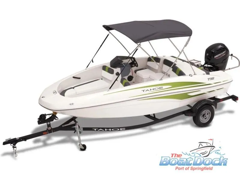 Slide: The Image of 2023 Tahoe T16 boat with trailer and sunshade. - 25