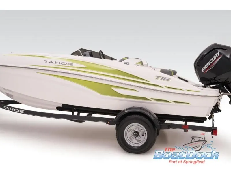 Slide: The Image of 2023 Tahoe T16 boat with Mercury engine on trailer. - 34