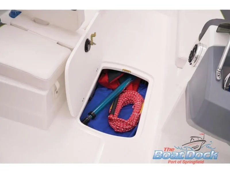 Slide: The Image of Storage compartment in Tahoe T16 boat with rope and gear. - 42
