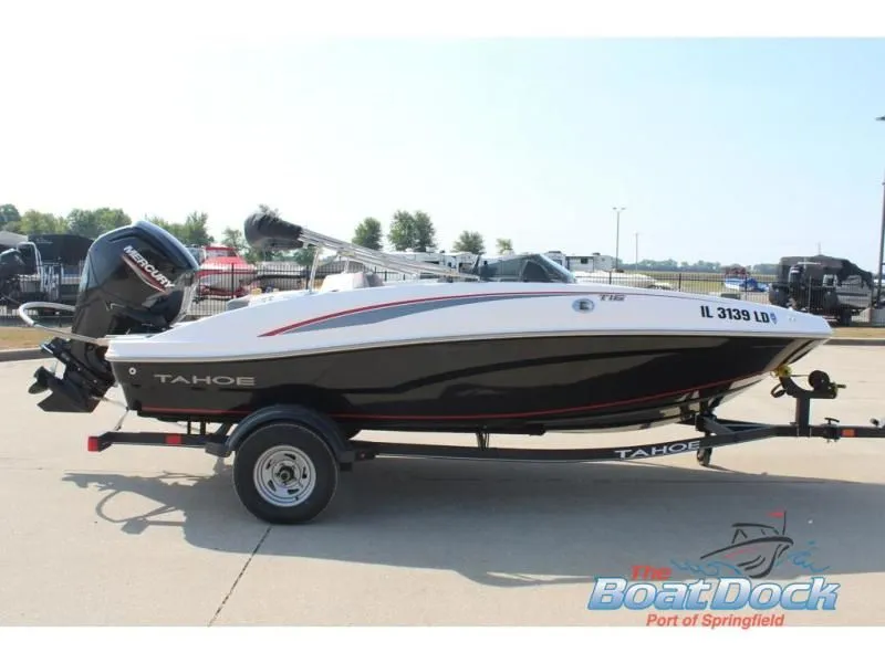 Slide: The Image of 2023 Tahoe T16 boat on trailer, side view. - 5