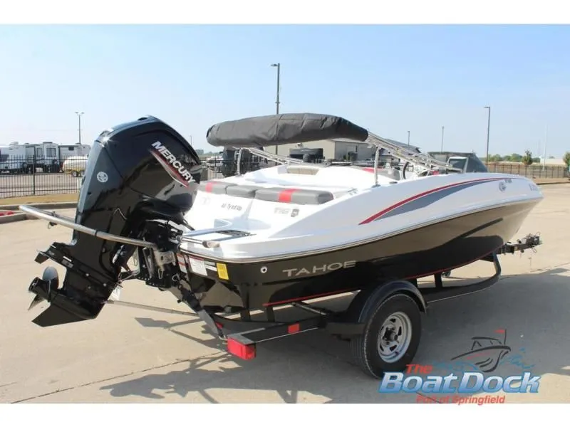 Slide: The Image of 2023 Tahoe T16 boat with Mercury engine on trailer. - 6