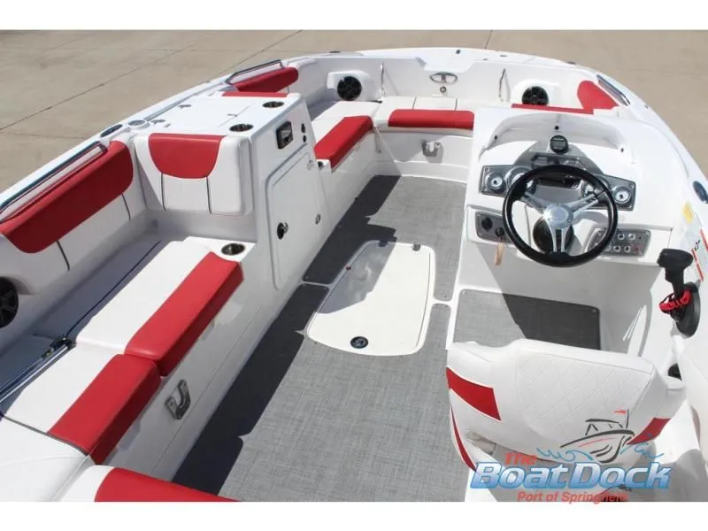 Slide: The Image of Interior of 2022 Tahoe 2150 boat with red seating. - 9