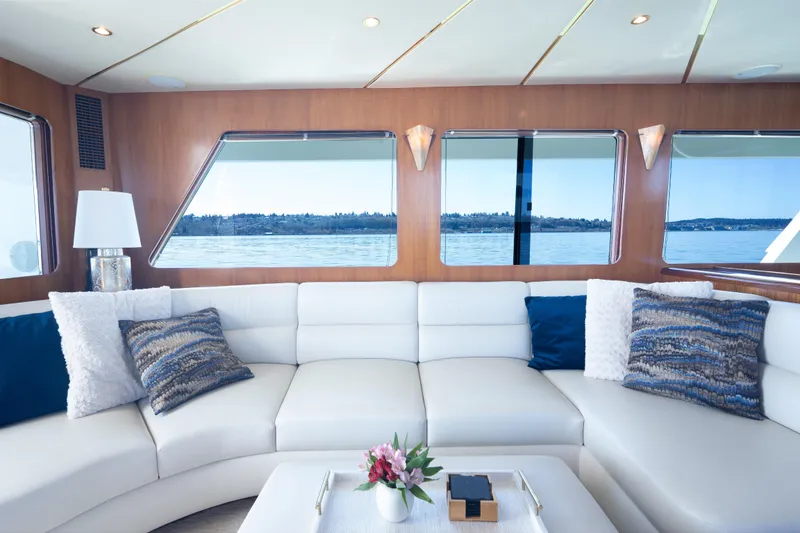 Slide: The Image of Luxurious interior of 2003 Ocean Alexander 700 Classicco yacht with scenic ocean view. - 17