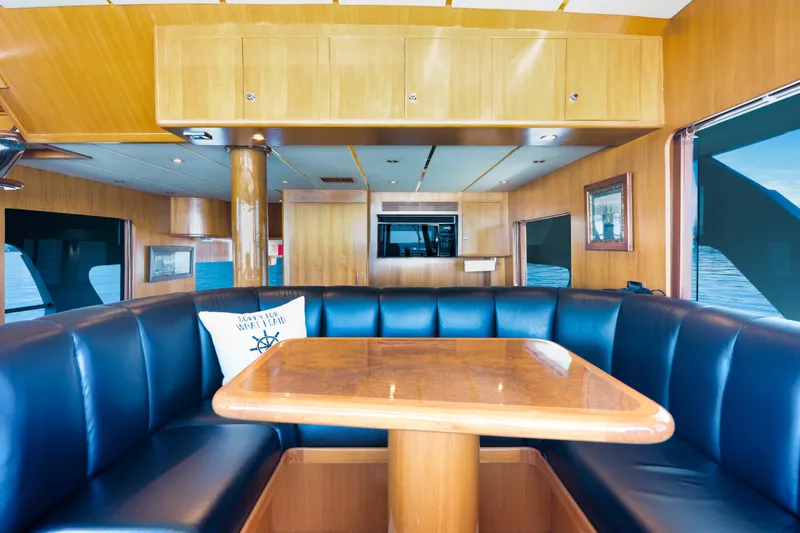 Slide: The Image of Luxurious interior of 2003 Ocean Alexander 700 Classicco yacht with elegant wood and leather seating. - 22