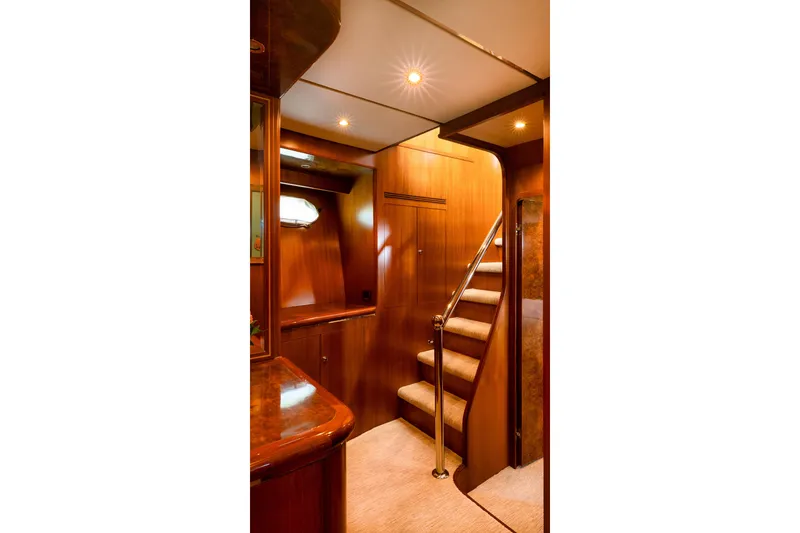 Slide: The Image of Luxurious wooden interior of 2003 Ocean Alexander 700 Classicco yacht staircase. - 23