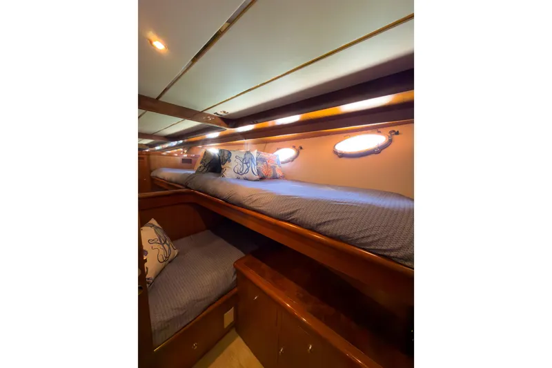 Slide: The Image of Luxurious cabin interior of 2003 Ocean Alexander 700 Classicco yacht with cozy bedding. - 36