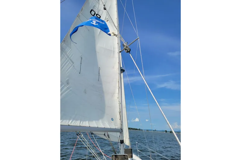 Slide: The Image of Sailing on a 1985 Hunter 31 yacht with blue skies and calm waters. - 8
