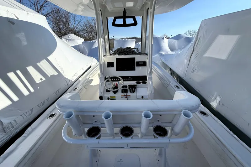 Slide: The Image of Interior view of a 2022 Regulator 23 boat with helm console. - 12