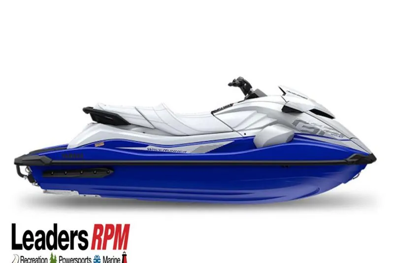 The Image of 2025 Yamaha WaveRunner GP SVHO in blue and white, side view, Leaders RPM logo. - 1
