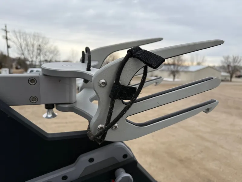 Slide: The Image of Close-up of a wakeboard rack on a 2021 Malibu Wakesetter 21 MLX. - 31