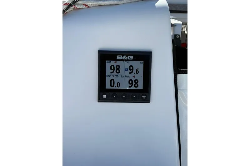Slide: The Image of B&G display on 2024 Beneteau First 27 sailboat, showing wind and speed data. - 15
