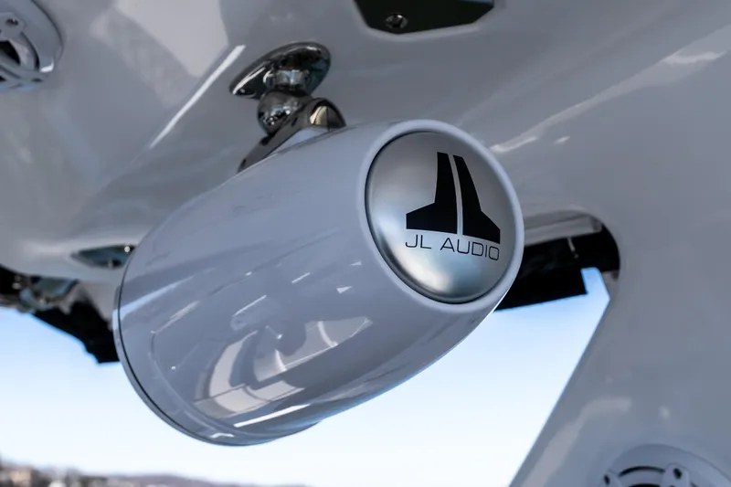Slide: The Image of Close-up of JL Audio speaker on 2026 Monterey 378SS Super Sport boat. - 31